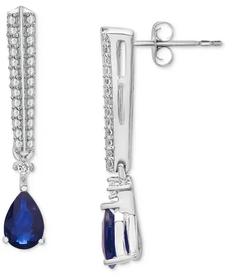 Lab Grown Sapphire (1 ct. t.w.) & Diamond Accent Drop Earrings in Sterling Silver