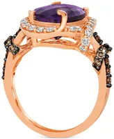 Le Vian Grape Amethyst (4-1/2 ct. t.w.) & Diamond (7/8 ct. t.w.) Halo Ring in 14k Rose Gold