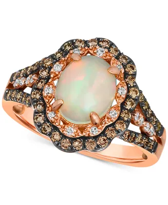 Le Vian Neopolitan Opal (7/8 ct. t.w.) & Diamond (1/2 ct. t.w.) Halo Ring in 14k Rose Gold