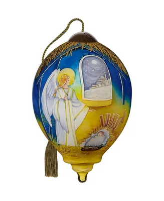 Ne'Qwa Art 7221108 Away in a Manger Hand-Painted Blown Glass Ornament