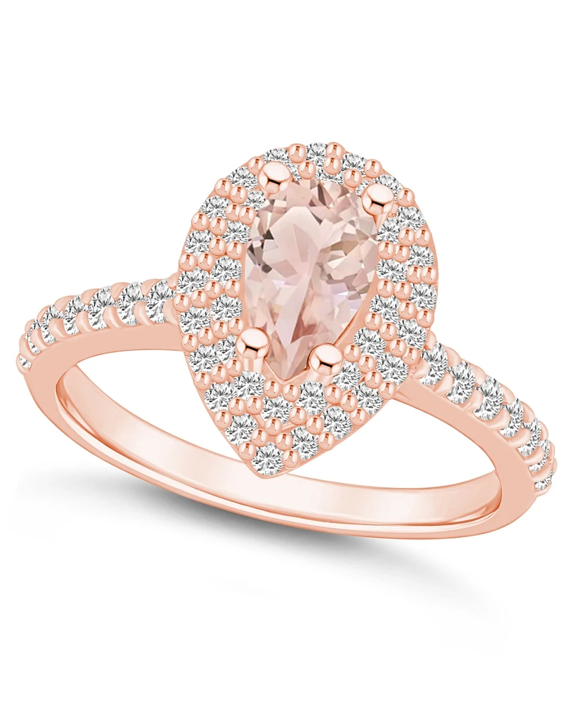 Macy's Morganite and Diamond Accent Halo Ring 14K Rose Gold