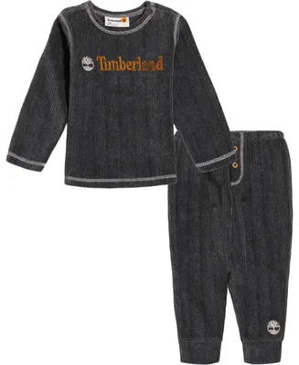 Timberland Baby Boys Textured Velour Logo Top and Joggers, 2 Piece Set