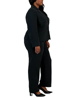 Le Suit Plus Two-Button Pinstriped Pantsuit