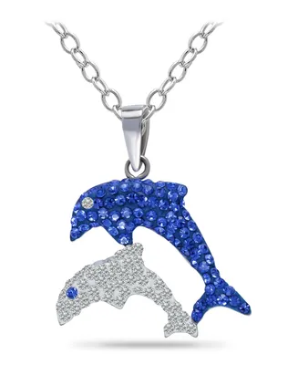 Giani Bernini Crystal Two Dolphin Pendant Sterling Silver Necklace