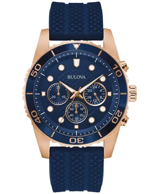 Bulova Men's Chronograph Classic Navy Silicone Strap Watch 43mm