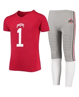 Big Boys Wes & Willy Scarlet and Gray Ohio State Buckeyes Team Logo Football Pajama Set