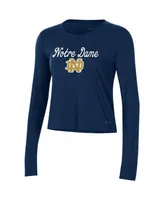 Women's Under Armour Navy Notre Dame Fighting Irish Vault Cropped Long Sleeve T-shirt