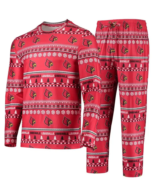 Men's Concepts Sport Red Louisville Cardinals Ugly Sweater Long Sleeve T- Shirt and Pants Sleep Set