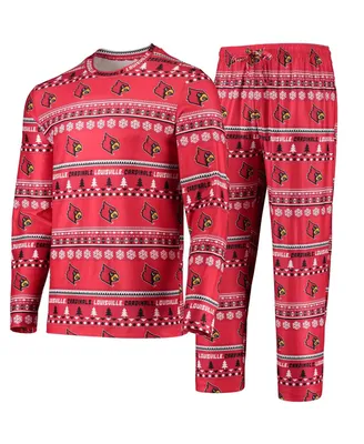 Men's Concepts Sport Red Louisville Cardinals Ugly Sweater Long Sleeve T-shirt and Pants Sleep Set