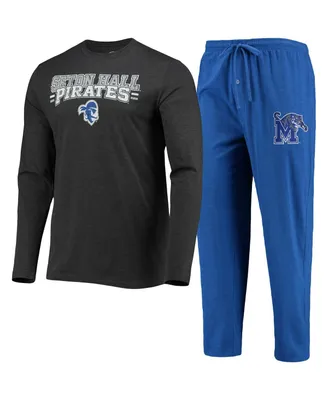 Men's Concepts Sport Blue, Heathered Charcoal Seton Hall Pirates Meter Long Sleeve T-shirt and Pants Sleep Set