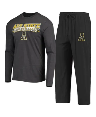 Men's Concepts Sport Black and Heathered Charcoal Appalachian State Mountaineers Meter Long Sleeve T-shirt and Pants Sleep Set