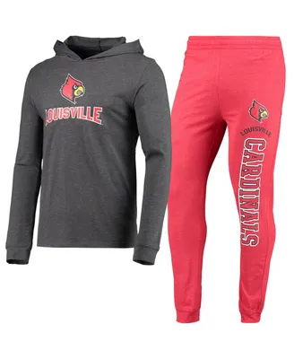 Men's Concepts Sport Heathered Red and Heathered Charcoal Louisville Cardinals Meter Long Sleeve Hoodie T-shirt and Jogger Pants Set