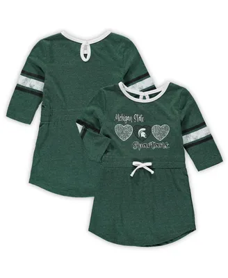 Girls Toddler Colosseum Heathered Green Distressed Michigan State Spartans Poppin Sleeve Stripe Dress