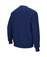 Men's Colosseum Navy Rice Owls Arch and Logo Tackle Twill Pullover Sweatshirt