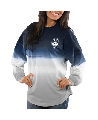 Women's Navy UConn Huskies Ombre Long Sleeve Dip-Dyed Spirit Jersey