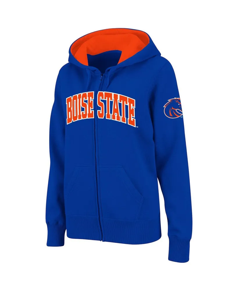 Women's Stadium Athletic Royal Boise State Broncos Arched Name Full-Zip Hoodie