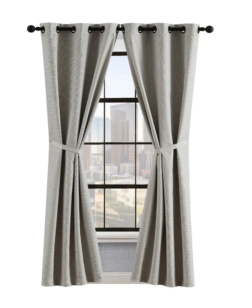 Lucky Brand Finley Textured Blackout Grommet Window Curtain Panel Pair with Tiebacks