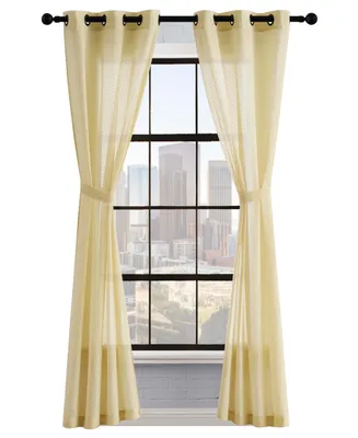 Lucky Brand Larkin Textured Light Filtering Grommet Window Curtain Panel Pair with Tiebacks, 38" x 84" - Gold