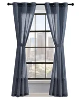 Lucky Brand Larkin Textured Light Filtering Grommet Window Curtain Panel Pair with Tiebacks