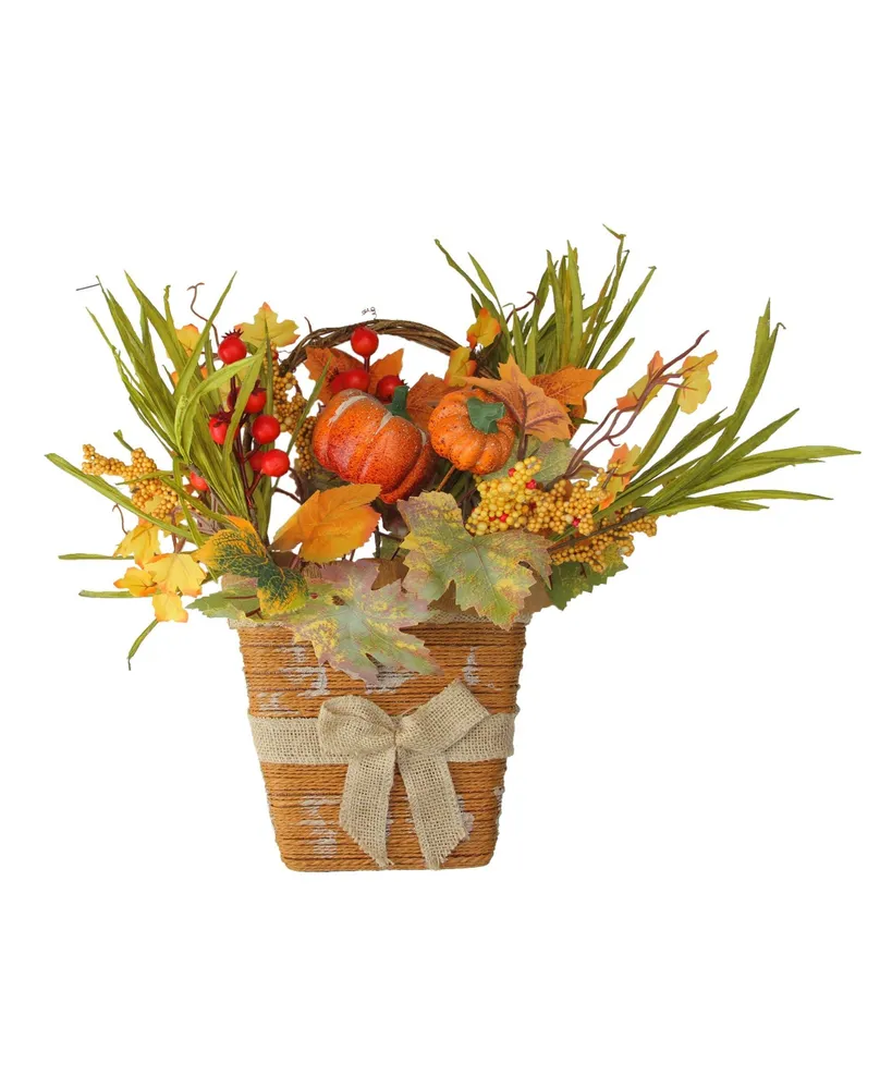 Artificial Fall Harvest with Bow Wall Basket, 19"