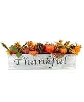 Autumn Harvest Arrangement in a "Thankful" Rustic Wooden Box Centerpiece, 21"