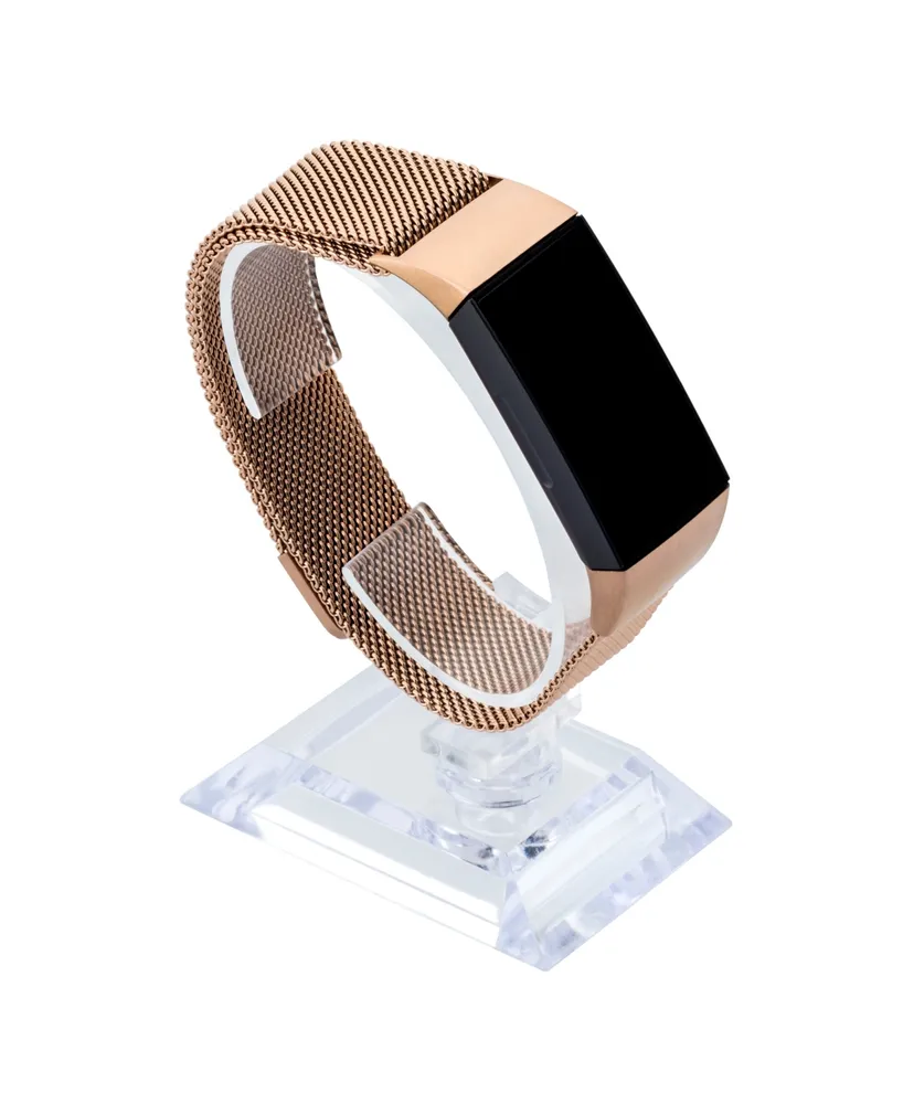 WITHit Gold-Tone Stainless Steel Mesh Band Compatible with Fitbit Charge 3 and 4 - Rose Gold