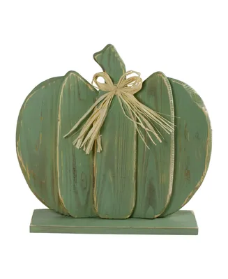 Wooden Fall Harvest Table Top Pumpkin with Bow, 14.5"