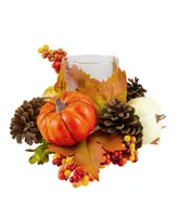 Pumpkin Berry and Pine Cone Fall Harvest Tea Light Candle Holder, 10"