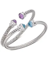 2-Pc. Set Sky Blue Topaz (4-7/8 ct. t.w.) & Amethyst (4 ct. t.w.) Weave Style Cuff Bracelets in Sterling Silver