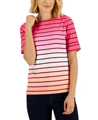 Karen Scott Women's Striped Ombre Short-Sleeve Top, Created for Macy's