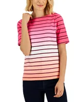Karen Scott Women's Striped Ombre Short-Sleeve Top, Created for Macy's