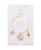 Unwritten Cubic Zirconia "Brave" Butterfly Charm Bangle - Rose Gold-Plated,Two