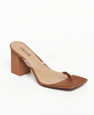 Smash Shoes Women's Zerlina Lucite Strap Block Heels Thong Dress Sandals - Extended sizes 10-14