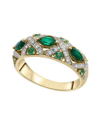 Lab-Grown Emerald and Lab-Grown White Sapphire Band Ring in 14K Gold Over Sterling Silver