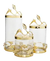 Classic Touch Hammered Glass Canister with Leaf Lid