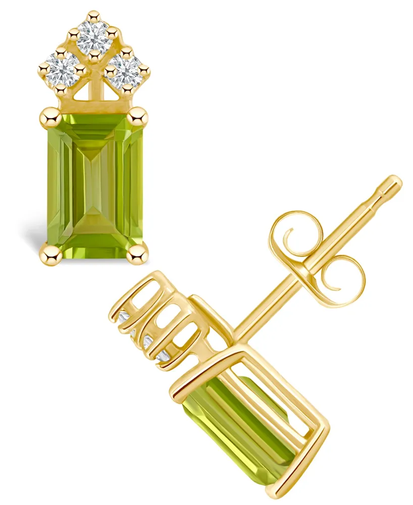 Peridot (1-3/8 ct. t.w.) and Diamond (1/8 Stud Earrings 14K Yellow Gold or White