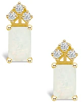 Opal (1/ ct. t.w.) and Diamond (1/8 Stud Earrings 14K Yellow Gold or White