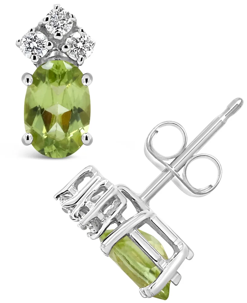 Peridot (1-1/10 ct.t.w) and Diamond (1/8 ct.t.w) Stud Earrings in 14K White Gold