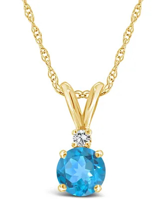 Blue Topaz (5/8 ct. t.w.) and Diamond Accent Pendant Necklace 14K Yellow Gold or White