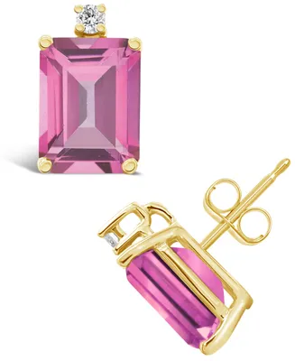 Pink Topaz (4 ct. t.w.) and Diamond Accent Stud Earrings 14K Yellow Gold or White
