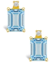 Aquamarine (1 ct. t.w.) and Diamond Accent Stud Earrings 14K White Gold or Yellow