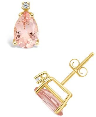 Morganite (1-3/8 ct. t.w.) and Diamond Accent Stud Earrings 14K Yellow Gold or White