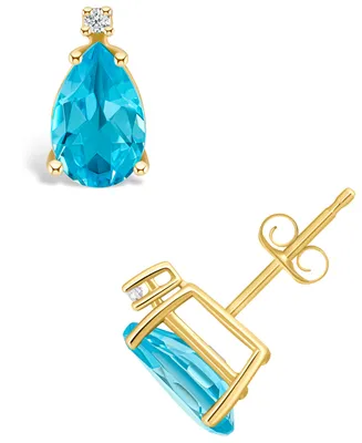 Topaz (2-/ ct. t.w.) and Diamond Accent Stud Earrings 14K Yellow Gold or White