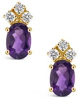 Amethyst (7/8 ct. t.w.) and Diamond (1/8 Stud Earrings 14K Yellow Gold