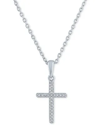 Diamond Accent Cross Pendant Necklace in Sterling Silver, 16" + 2" extender