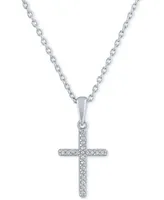 Diamond Accent Cross Pendant Necklace in Sterling Silver, 16" + 2" extender