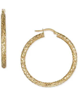 Italian Gold Snake Texture Hoop Earrings in 10k Gold 40mm