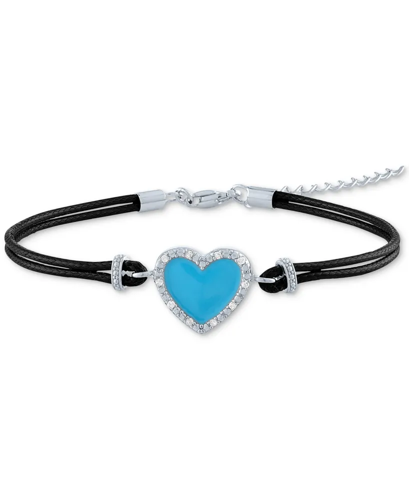 Diamond Accent Enamel Heart Cord Bracelet in Sterling Silver