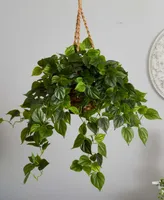 Nearly Natural Philodendron Uv-Resistant Indoor/Outdoor Artificial Plant Hanging Basket