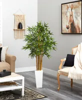 Nearly Natural 5' Bamboo Artificial Tree in White Tower Planter